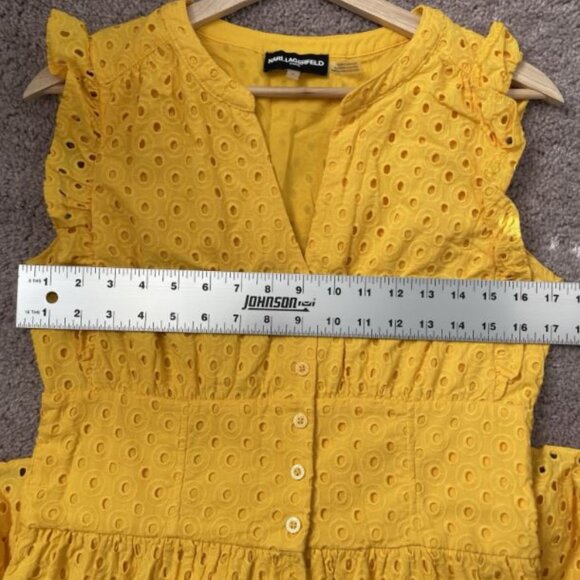 Karl Lagerfeld Dress Women’s 6 Yellow Eyelet Button-Front - Picture 6 of 8